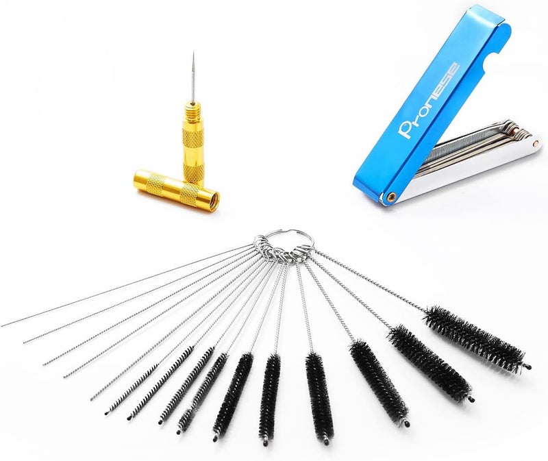 Pronese 3 Set Carbon Dirt Jet Remove Cleaner For Carburetor, Airbrush, Spray Gun-5 Cleaning Needles+10 Nylon Brushes +13 Pieces Cleaning Wires Set + 1 Sharpen Pick Tool Kit，Remove Nozzle Paint, Dirt Elegant upgraded practical design - Image 1