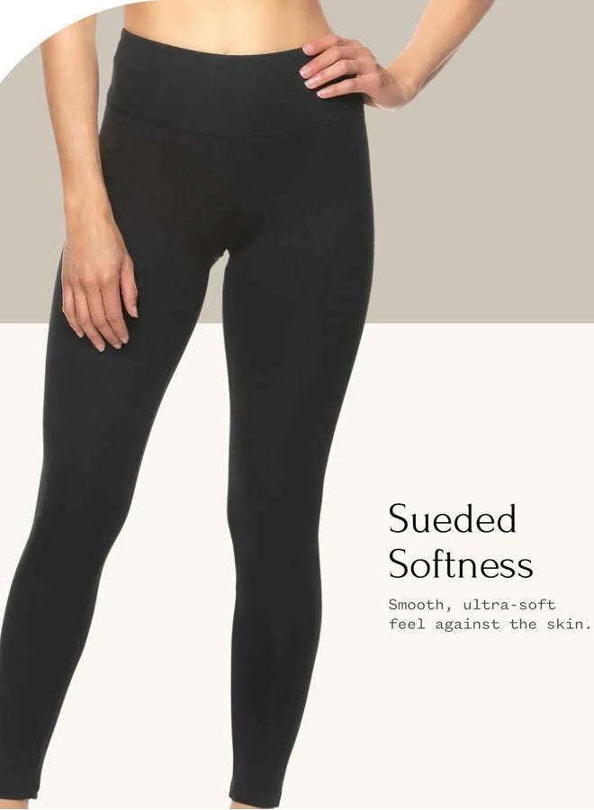 Felina Leggings Wide Waistband Suede Light Weight Super Soft Mid Rise Silhouette 2 Pack (2 Pack - Black, Medium) - Image 3