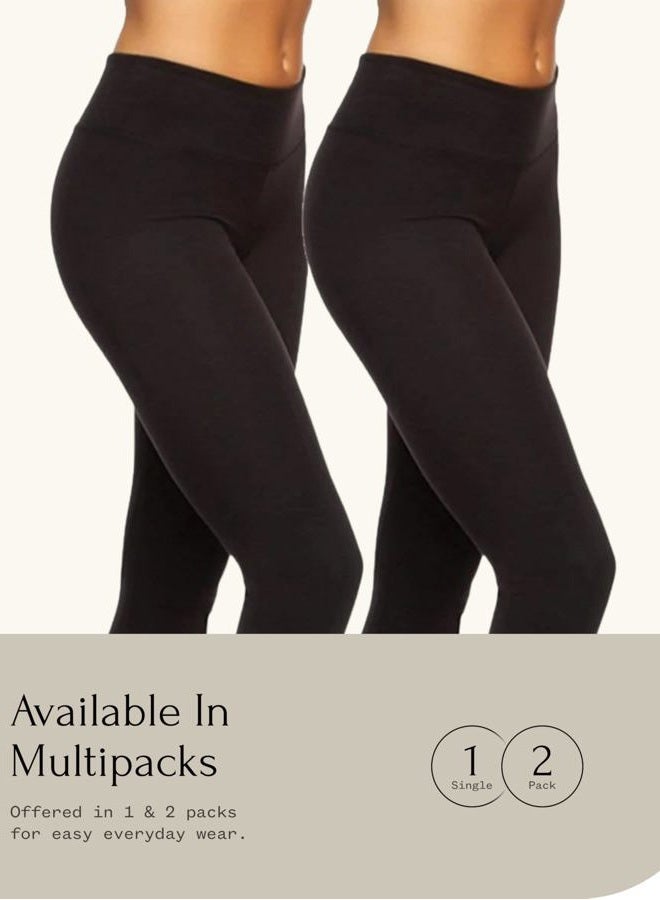 Felina Leggings Wide Waistband Suede Light Weight Super Soft Mid Rise Silhouette 2 Pack (2 Pack - Black, Medium) - Image 2