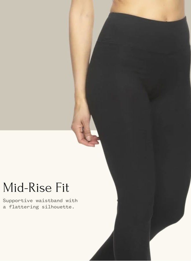 Felina Leggings Wide Waistband Suede Light Weight Super Soft Mid Rise Silhouette 2 Pack (2 Pack - Black, Medium) - Image 5