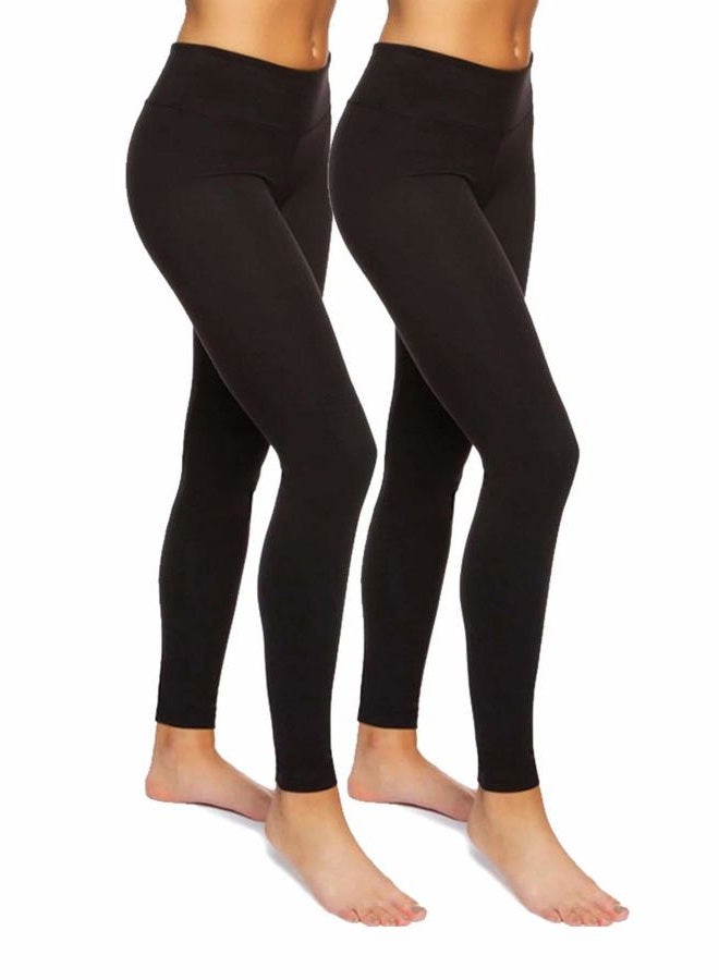 Felina Leggings Wide Waistband Suede Light Weight Super Soft Mid Rise Silhouette 2 Pack (2 Pack - Black, Medium) - Image 1
