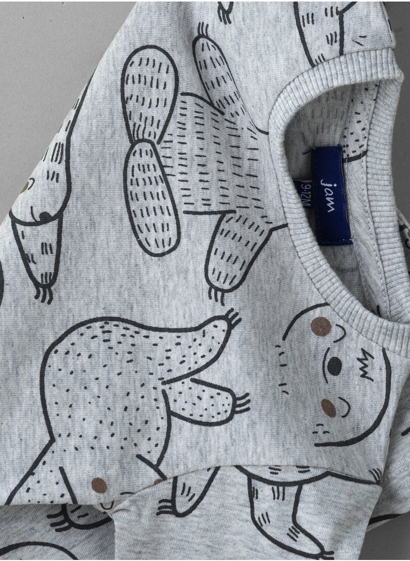 JAM Boys' Grey Sloth Pattern Cotton T-Shirt  - Image 4