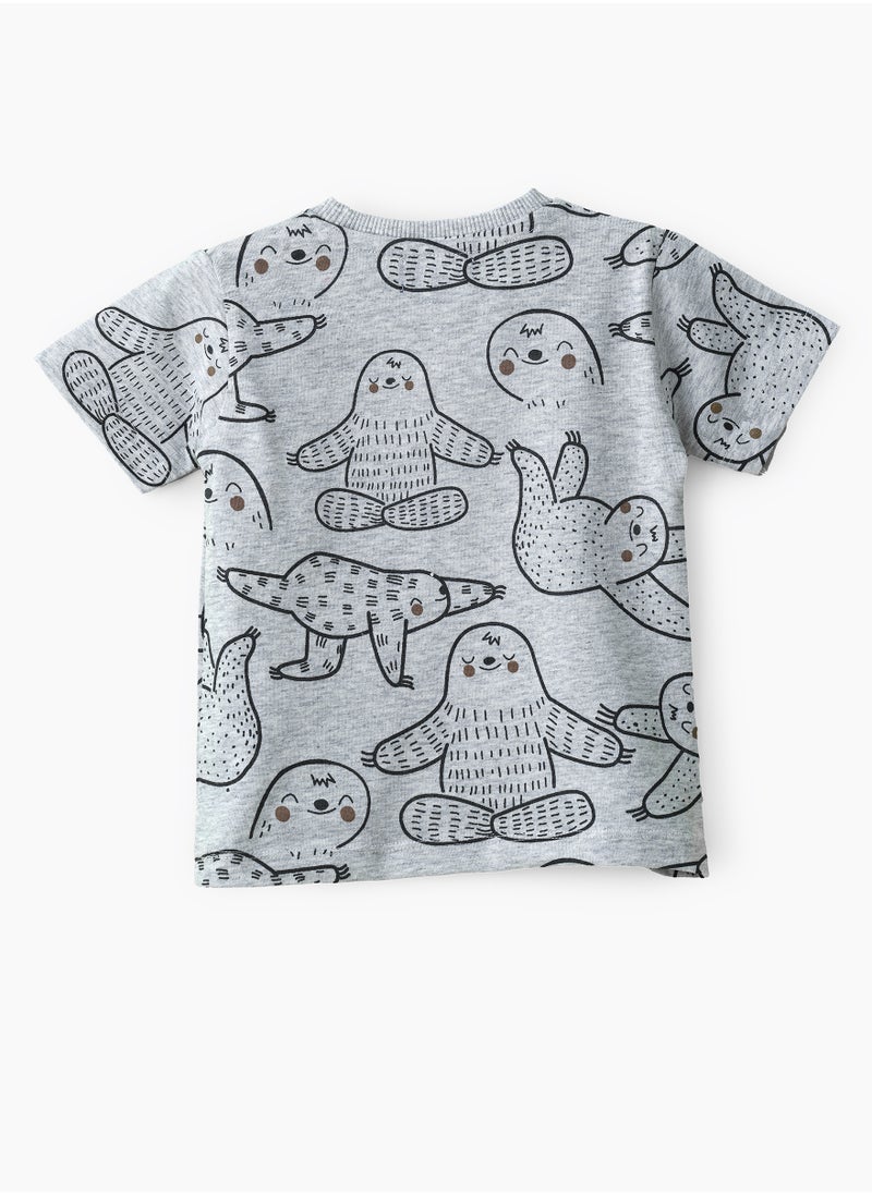 JAM Boys' Grey Sloth Pattern Cotton T-Shirt  - Image 2