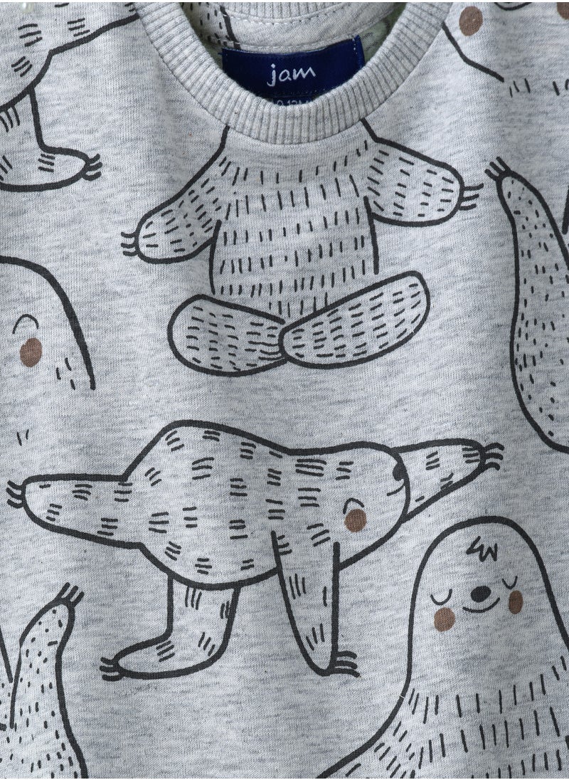 JAM Boys' Grey Sloth Pattern Cotton T-Shirt  - Image 3