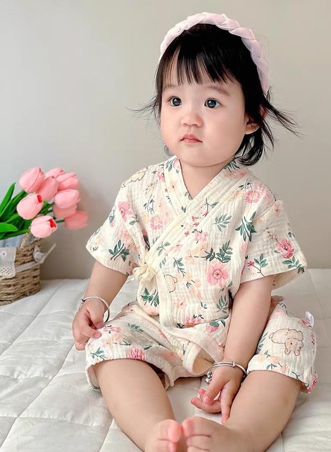 BINIDUCKLING Baby Kimono Robes Cotton Muslin Romper Clothes 12 Months Bunny & Flower - Image 4