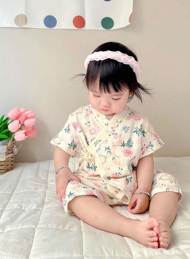 BINIDUCKLING Baby Kimono Robes Cotton Muslin Romper Clothes 12 Months Bunny & Flower - Image 3