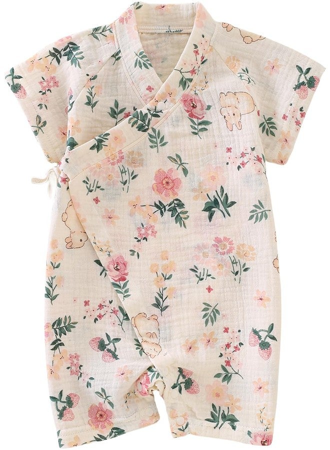 BINIDUCKLING Baby Kimono Robes Cotton Muslin Romper Clothes 12 Months Bunny & Flower - Image 1