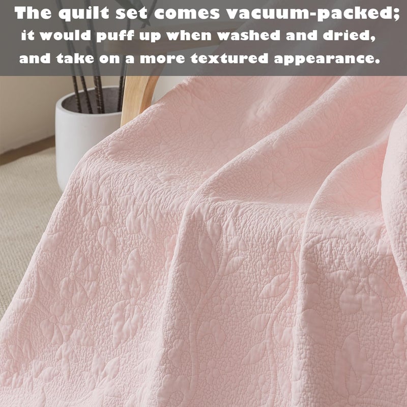 Brandream Pink Scalloped Edge Quilt Cotton Quilted Throw Blanket for Bed Couch Daybed 47 X 60 Inch Decorative Throw Blankets - Image 4