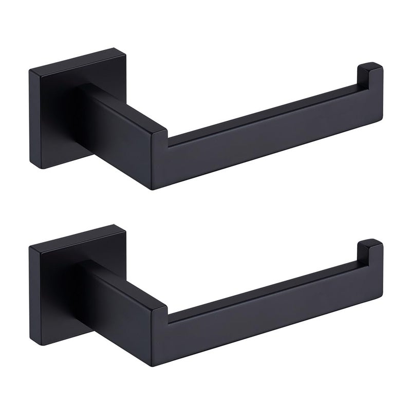TASTOS Toilet Paper Holder Matte Black  Toilet Tissue Roll Holders Dispenser and Hangers Wall Mounted for Bathroom & Kitchen  Stainless Steel Modern Square Style 2 Pack - Image 1