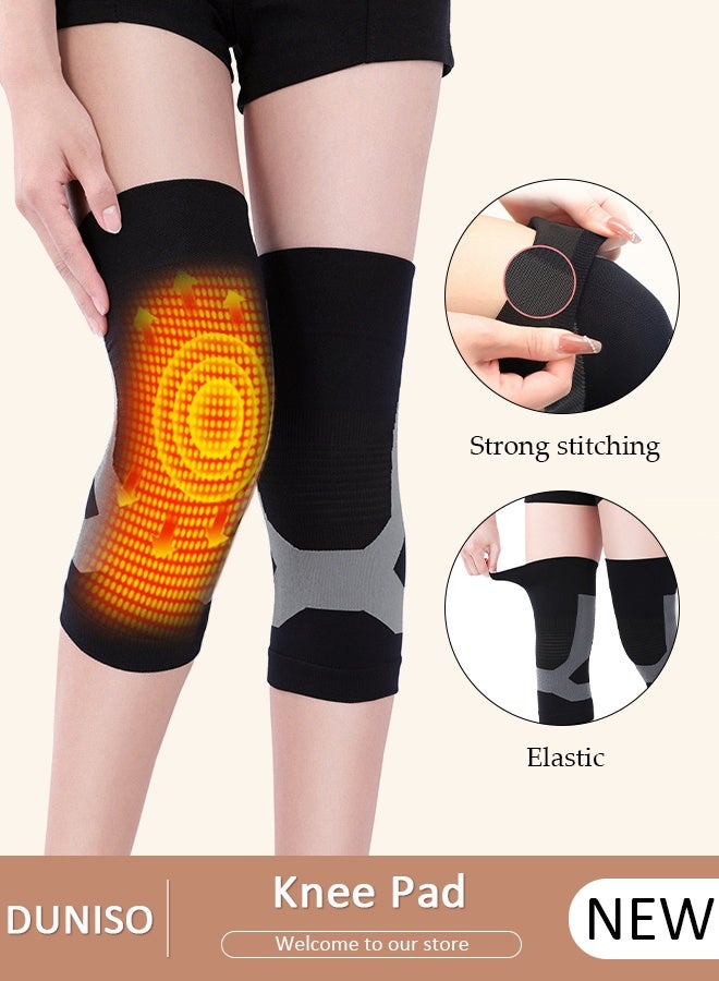 DUNISO قطعتان من وسادة الركبة مع مادة تسخين الجرافين، دعامات ضغط للتدفئة ودعم الركبة للإصابات الرياضية والتهاب المفاصل ودفء الركبة والساقين الباردة وآلام الركبة - Image 1