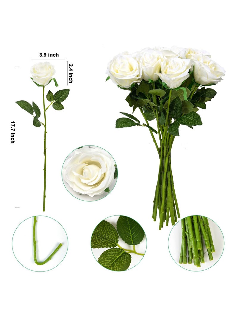 KASTWAVE 18 Pcs Fake Roses Artificial Flowers Long Stem Silk Roses Bouquet for Valentines Day Decor Home DIY Wedding Bouquets White Bridal Shower Centerpieces Arrangements Party Tables Decorations White - Image 2