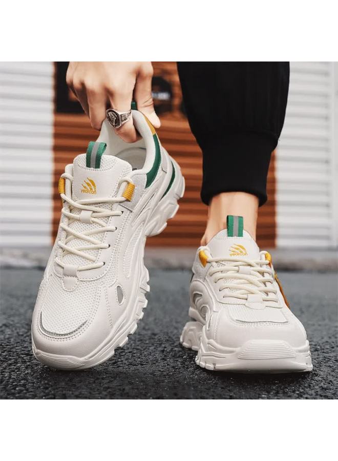 YEARCON Yierkang Men's Casual Shoes Breathable Mesh Outdoor Hiking Sports Shoes Comfortable Durable Running Shoes White/green Size 43 - Image 2