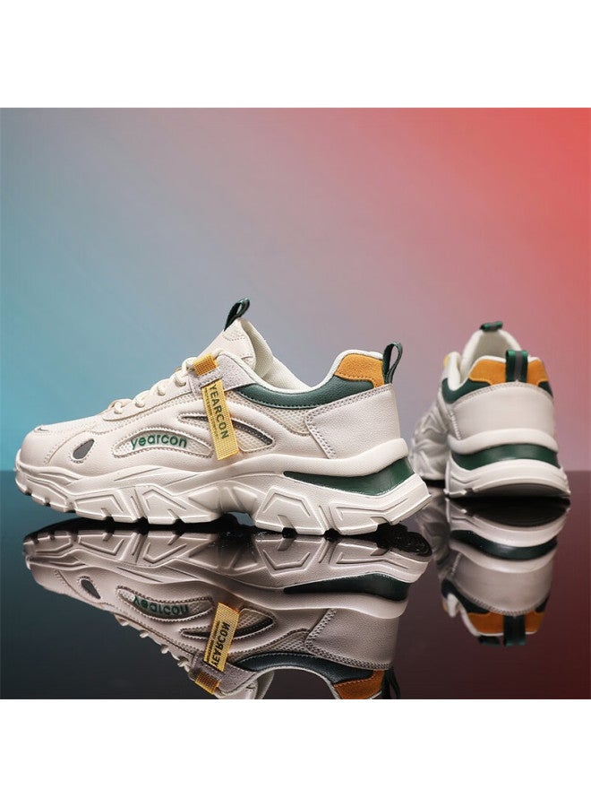 YEARCON Yierkang Men's Casual Shoes Breathable Mesh Outdoor Hiking Sports Shoes Comfortable Durable Running Shoes White/green Size 43 - Image 4