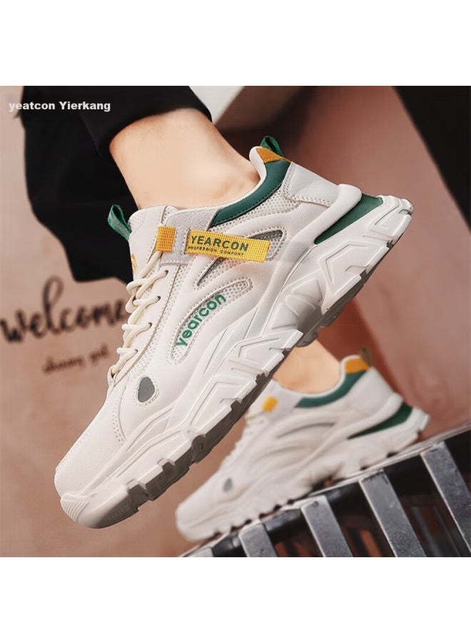 YEARCON Yierkang Men's Casual Shoes Breathable Mesh Outdoor Hiking Sports Shoes Comfortable Durable Running Shoes White/green Size 43 - Image 1