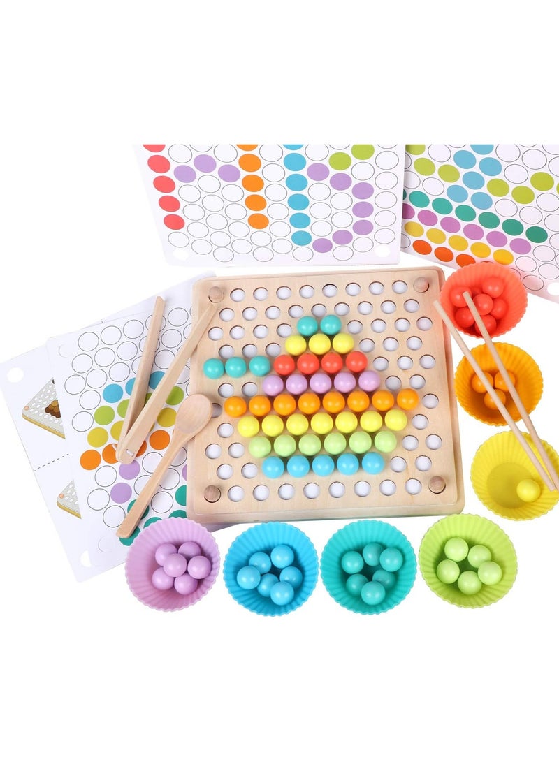 Wooden Peg Board Beads Game, Learning Montessori Toys,Color Sorting Stacking Matching Toys for Toddlers, Counting Toy for Kids, Educational Games for Fine Motor Math, Gift for Girls and Boys - Image 1