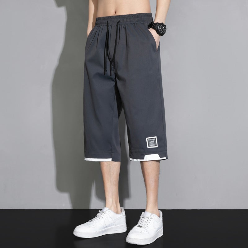Shorts Summer Boys Thin Ice Silk Cropped Casual Pants Loose Plus Size Plus Fertilizer Plus Sports Pants For Men - Image 1