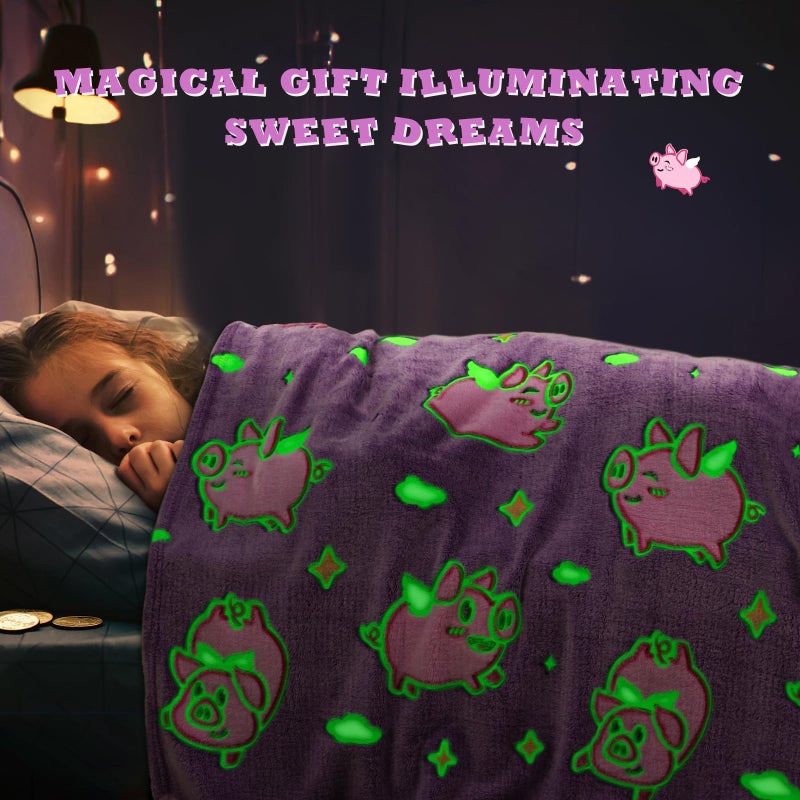 MIBOI Pig Blanket Glow in The Dark Cute Pink Pig Throw Blanket for Girls Kids Pig Gifts for Girls Soft Fleece Animal Blanket for Toddler Pig Decor Kids Birthday Valentines - Image 2
