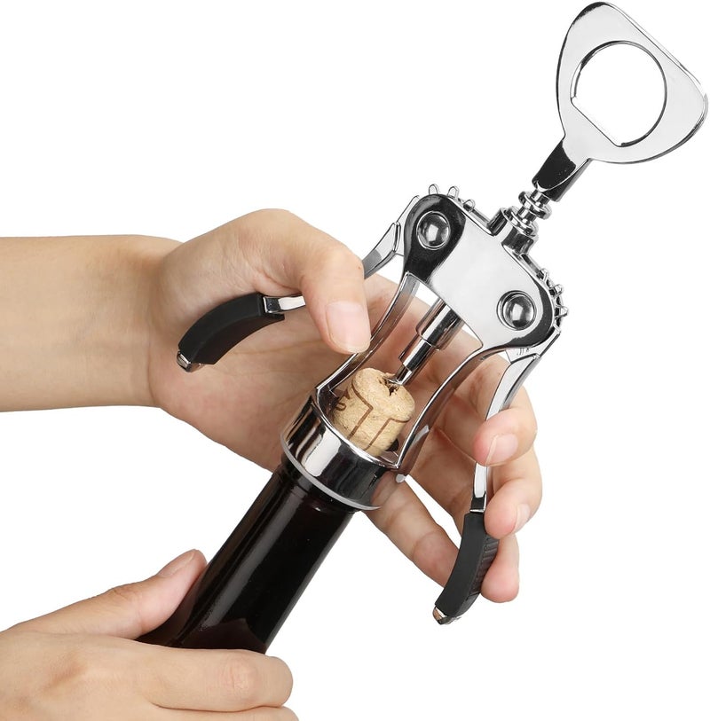 KORCCI Wine Opener with Stopper, Cutter - Wine Bottle Opener Bundle, Zinc Alloy Wing Corkscrew Heavy Duty, Cork Screw Beer Opener for Bartenders, Multifunctional Bottle Opener for Kitchen, Restaurant, Bar - Image 5