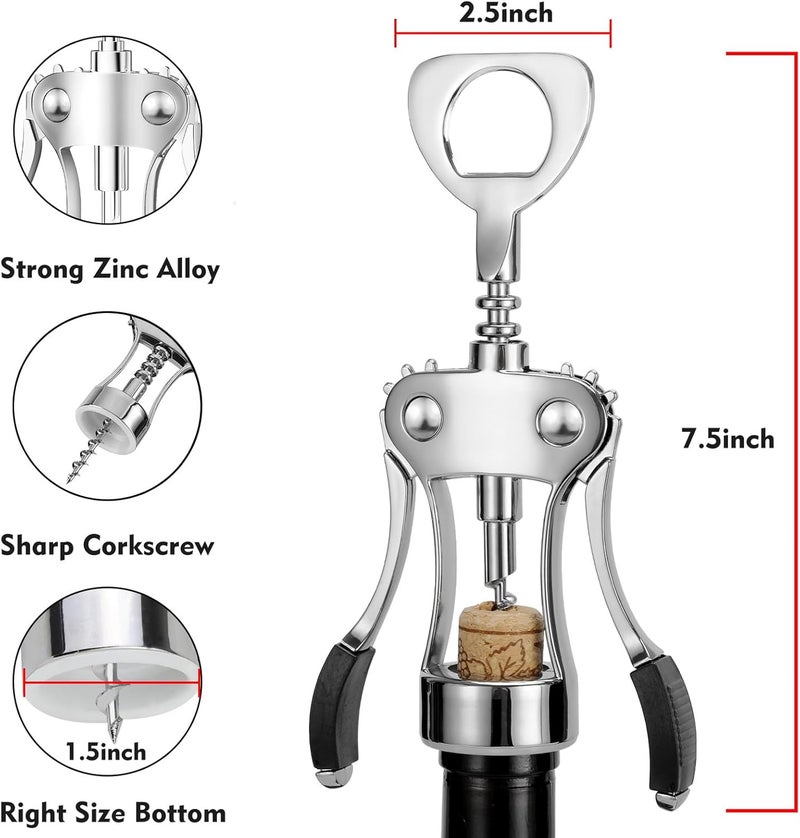KORCCI Wine Opener with Stopper, Cutter - Wine Bottle Opener Bundle, Zinc Alloy Wing Corkscrew Heavy Duty, Cork Screw Beer Opener for Bartenders, Multifunctional Bottle Opener for Kitchen, Restaurant, Bar - Image 2