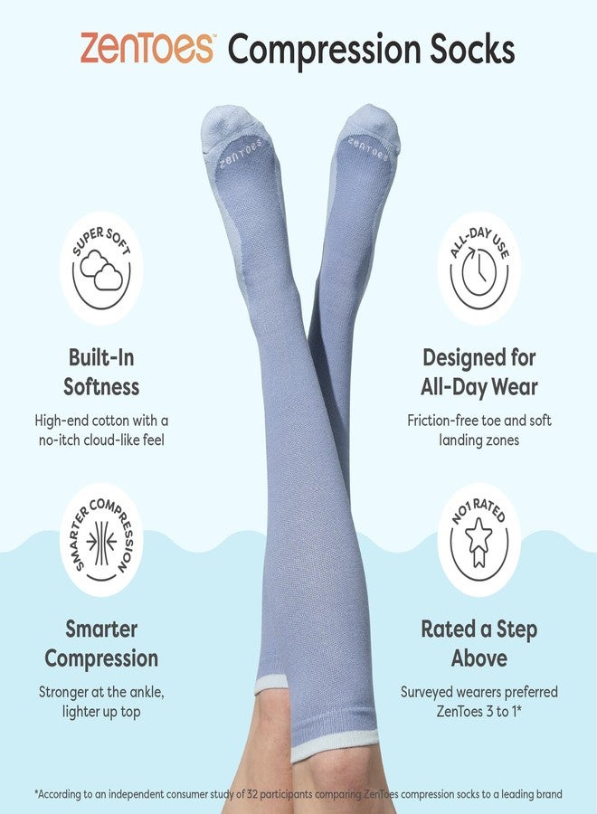 ZenToes Compression Socks for Women & Men, Gradual 15-20mmHg Compression Socks Men With Ball of Foot Cushion, Breathable Cotton Blend for All Day Comfort, Frosted Blue, Medium, Regular - Image 3