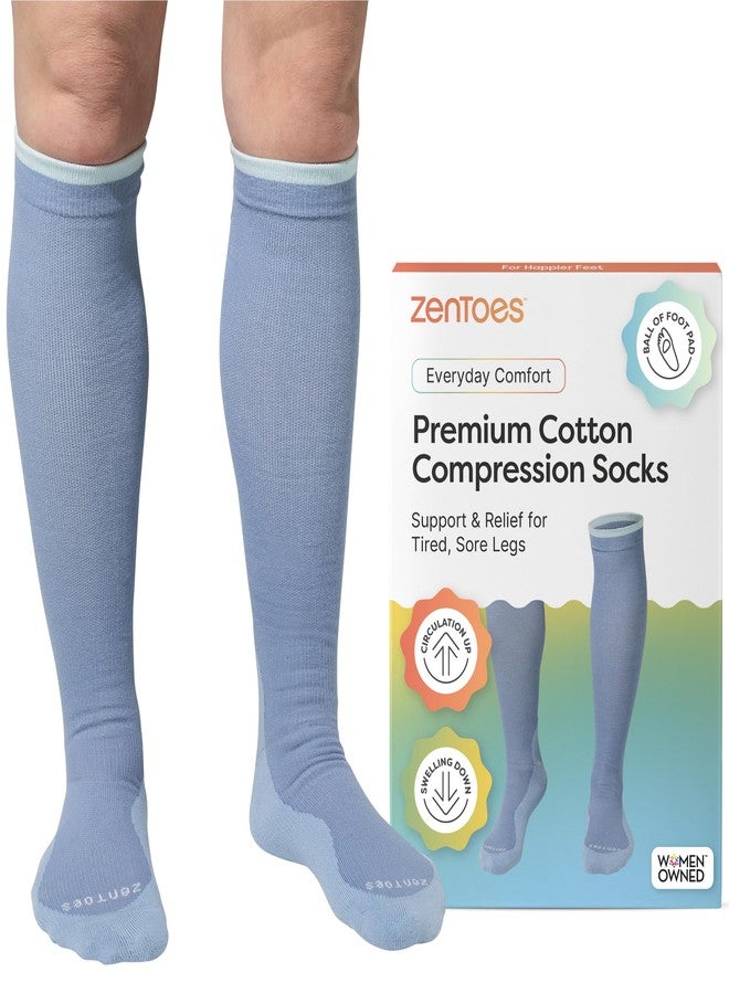 ZenToes Compression Socks for Women & Men, Gradual 15-20mmHg Compression Socks Men With Ball of Foot Cushion, Breathable Cotton Blend for All Day Comfort, Frosted Blue, Medium, Regular - Image 1