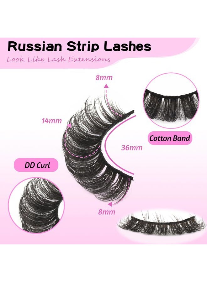 Losha Eyelashes DD Curl Russian Strip Lashes Wispy False Eyelashes that Like Lash Extensions 10 Pairs Soft Fake Lashes Pack (D03) - Image 3