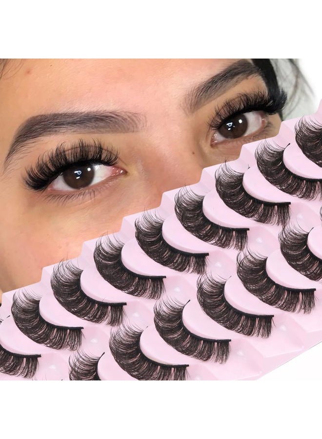 Losha Eyelashes DD Curl Russian Strip Lashes Wispy False Eyelashes that Like Lash Extensions 10 Pairs Soft Fake Lashes Pack (D03) - Image 1