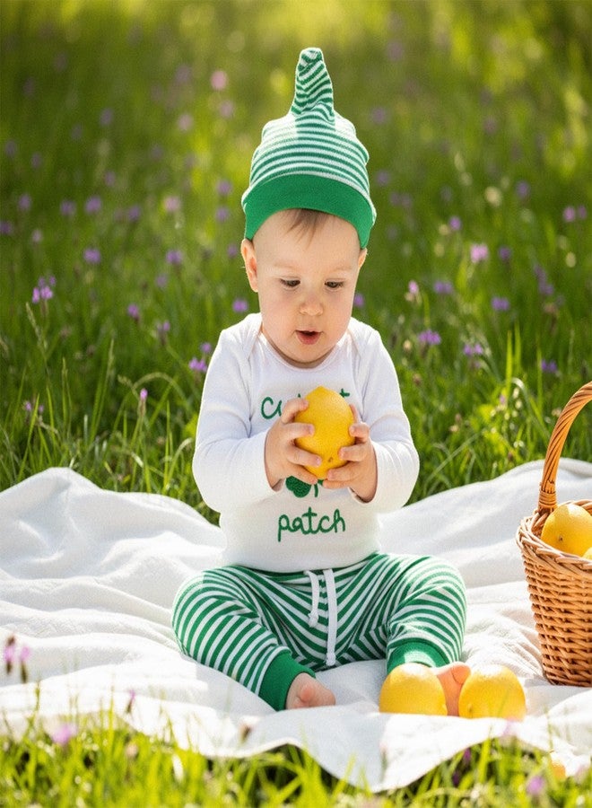 Mobbdow Newborn Baby Boy St Patricks Day Outfit Cutest Clover In the Patch Romper Striped Waffle Pants with Hat 3Pcs Sets (A-White Green, 0-3 Months) - Image 4
