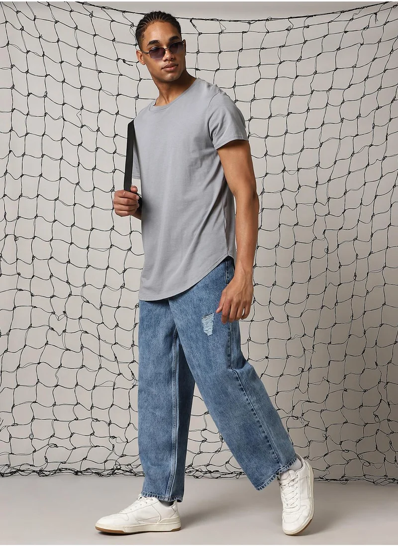 Hubberholme Men's Indigo 100% Cotton Distressed Full Length Loose Fit Jeans
