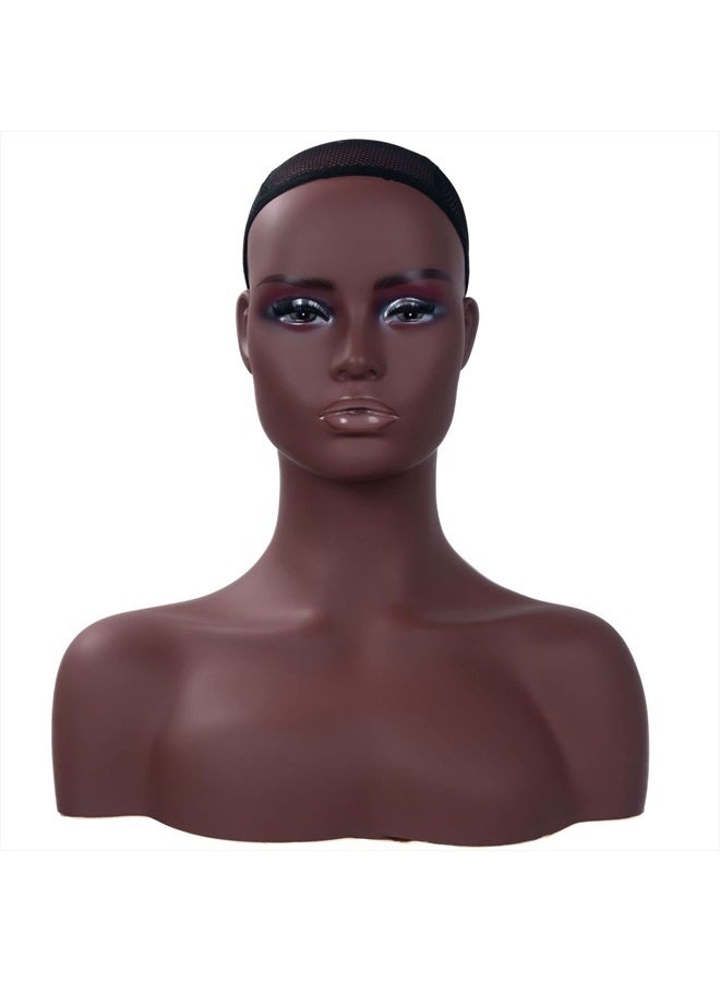JINGFA Realistic Female Mannequin Head With Shoulder Display Manikin Head Bust for Wigs,Makeup,Beauty Accessories Displaying - Image 1