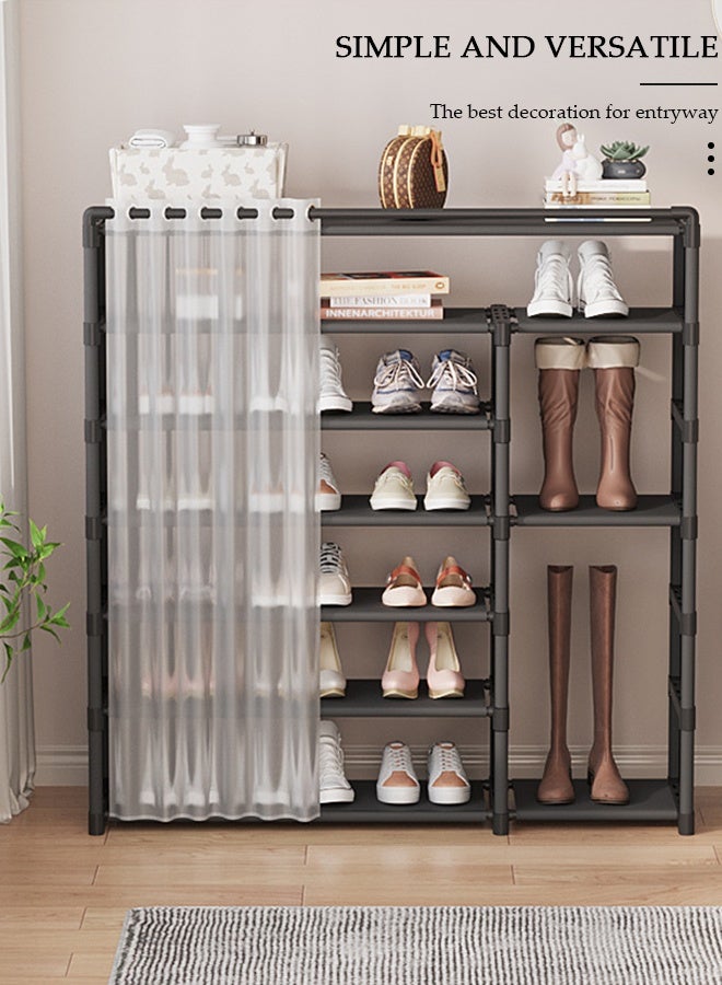 DUNISO رف أحذية قابل للتجميع، رف أحذية معدني 6 طوابق مع ستارة، خزانة رف أحذية سهلة التجميع، خزانة أحذية خفيفة الوزن وسعة كبيرة للتخزين في مدخل المنزل - Image 4
