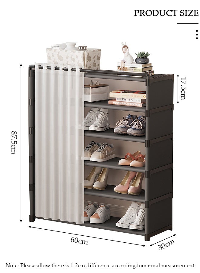 DUNISO رف أحذية قابل للتجميع، رف أحذية معدني 6 طوابق مع ستارة، خزانة رف أحذية سهلة التجميع، خزانة أحذية خفيفة الوزن وسعة كبيرة للتخزين في مدخل المنزل - Image 2