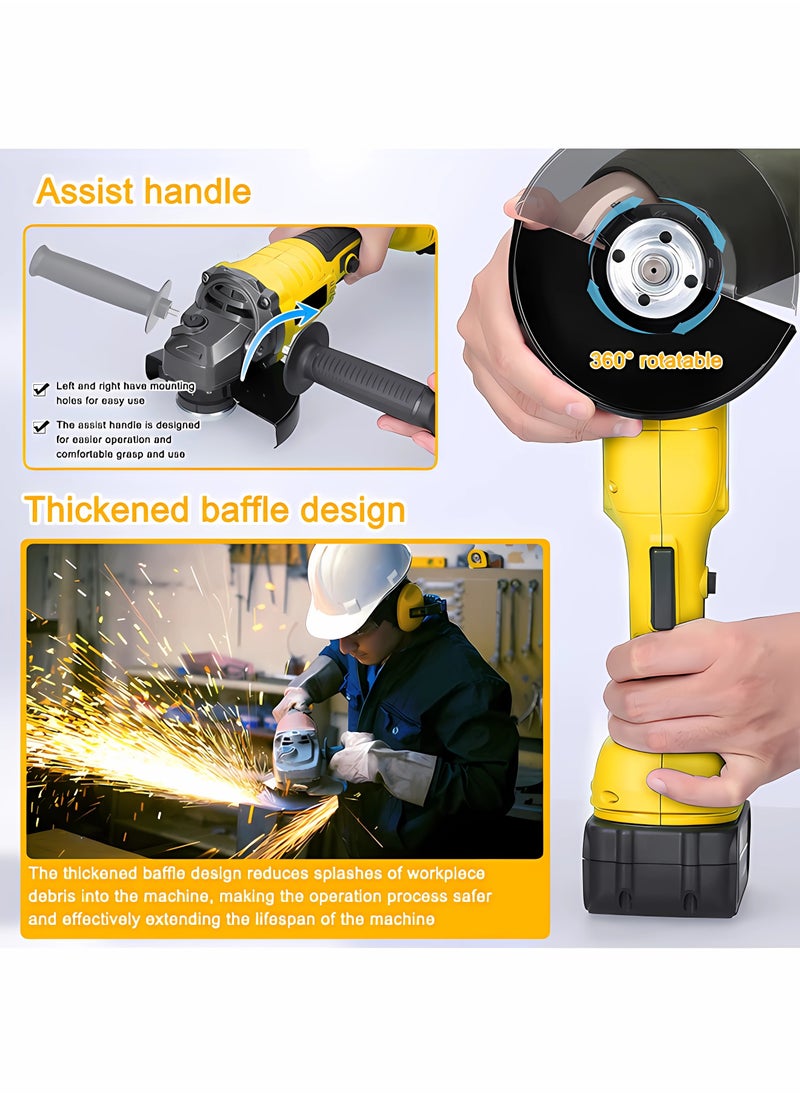 WEMART 36V Angle Grinder, Powerful Motor, Max. 10000 RPM, Drill, Angle Grinder, Cordless, Rechargeable Battery, Lightweight, Ergonomic, 2 6.0Ah Li-ion Batteries, Charger, Yellow  - Image 5