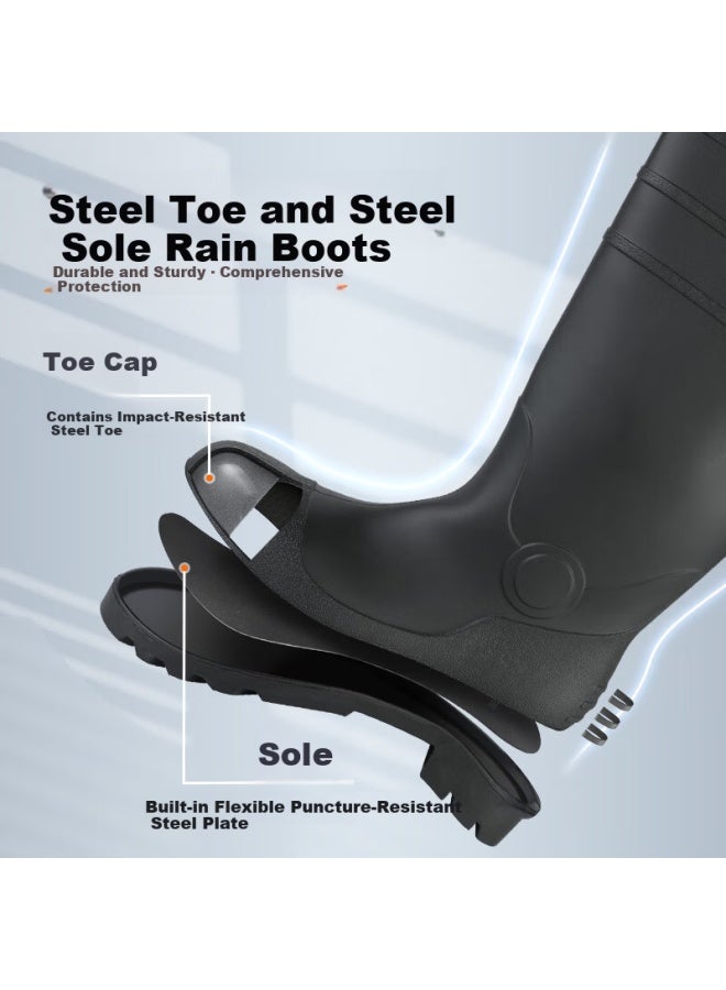 Footoppo Men's Mid-calf Work Rain Boots Steel Toe Anti-smash Puncture-resistant Waterproof Mining Safety Shoes With Steel Plate And Steel Sole High Tube Rubber Boots - Image 3