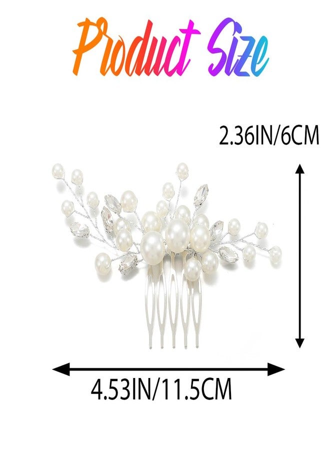 Latious Wedding Bride Pearl Hair Side Comb Silver Rhinestone Bridal Hair Clips Crystal Hair Pieces Hair Accessories for Women and Girls (Silver) - Image 2