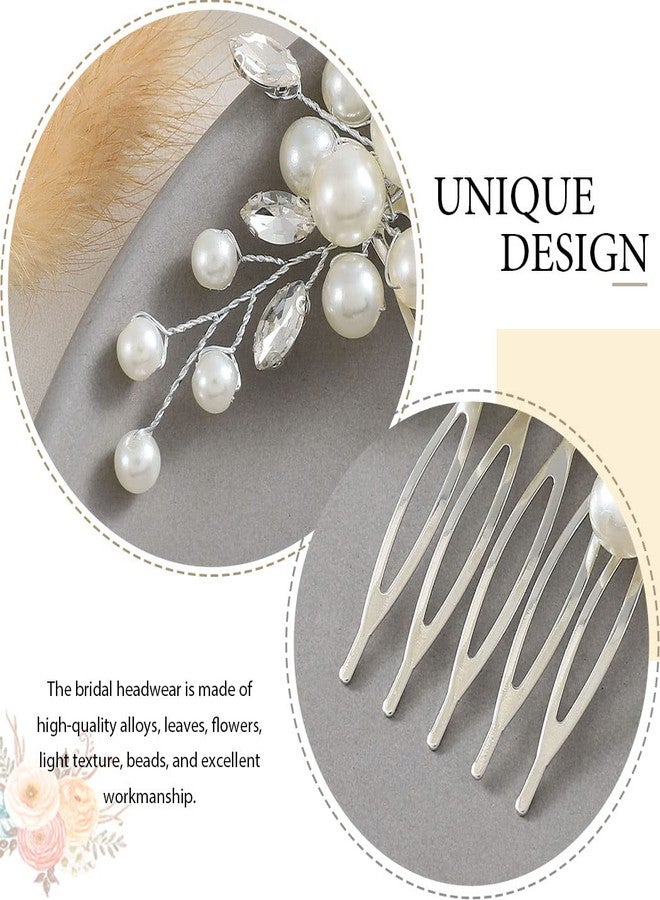 Latious Wedding Bride Pearl Hair Side Comb Silver Rhinestone Bridal Hair Clips Crystal Hair Pieces Hair Accessories for Women and Girls (Silver) - Image 5