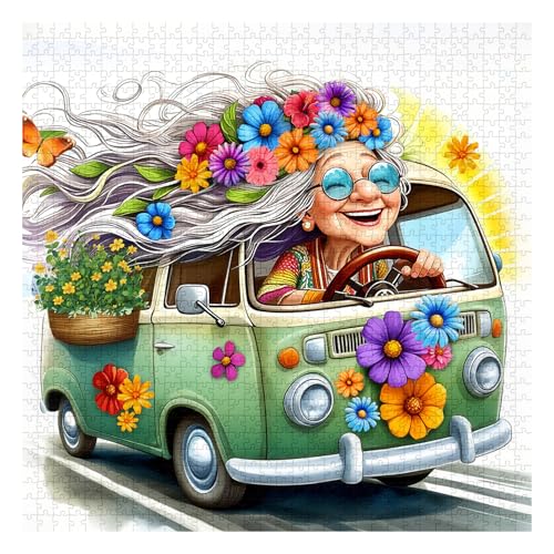 PPuzzling Happy Grandma Puzzles for Adults 1000 Pieces Cute Granny Flower Car Puzzle Challenging Jigsaw Puzzle as Home Wall Art Decor - Image 5