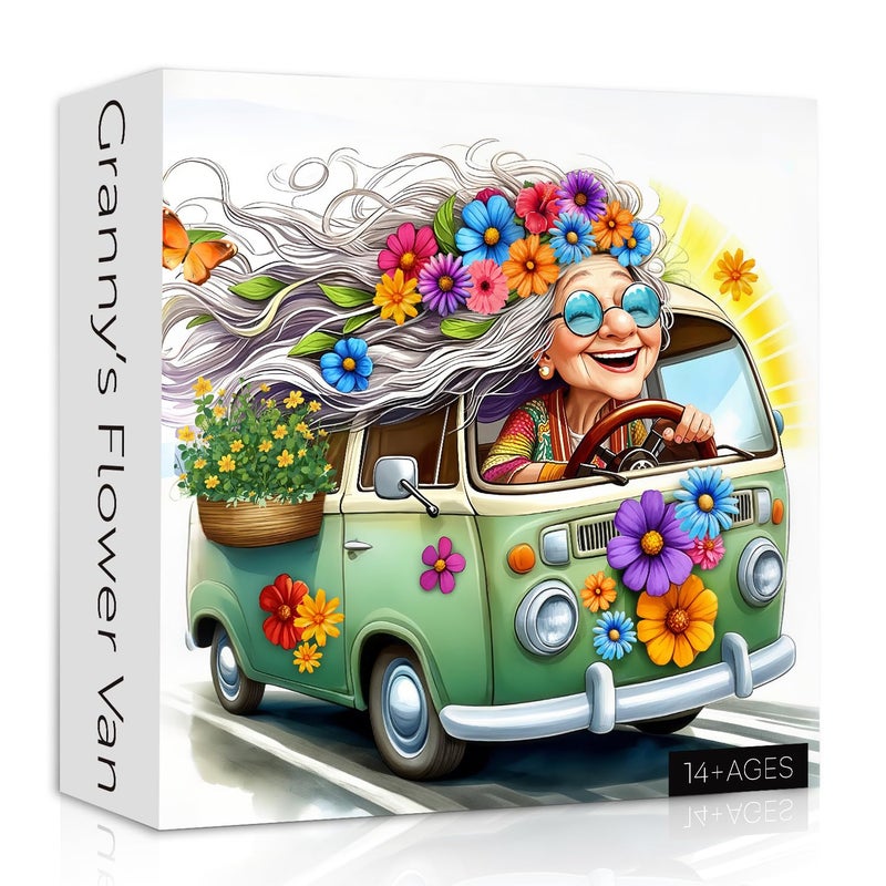 PPuzzling Happy Grandma Puzzles for Adults 1000 Pieces Cute Granny Flower Car Puzzle Challenging Jigsaw Puzzle as Home Wall Art Decor - Image 3
