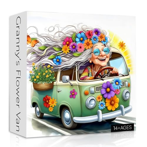 PPuzzling Happy Grandma Puzzles for Adults 1000 Pieces Cute Granny Flower Car Puzzle Challenging Jigsaw Puzzle as Home Wall Art Decor - Image 1