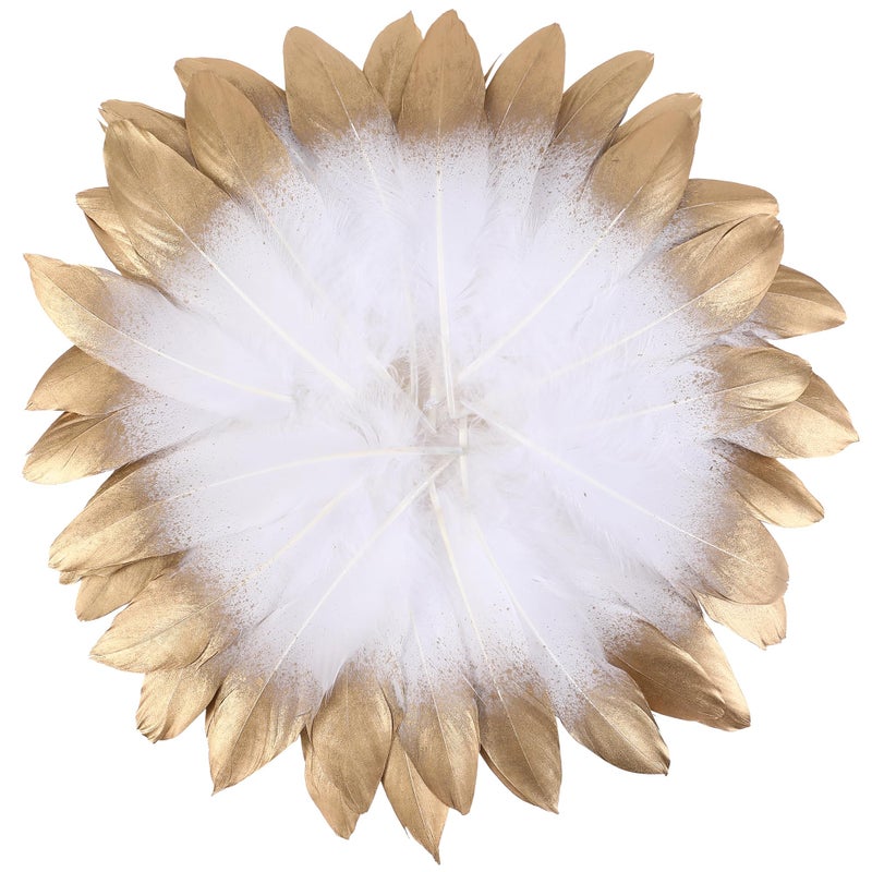 Larryhot Dipped Gold & White Goose Feathers for Crafts - 6-8 inch 60 pcs Natural Feathers for Wedding Party Decorations,DIY Crafts and Table Centerpiece(Gold & White) - Image 2