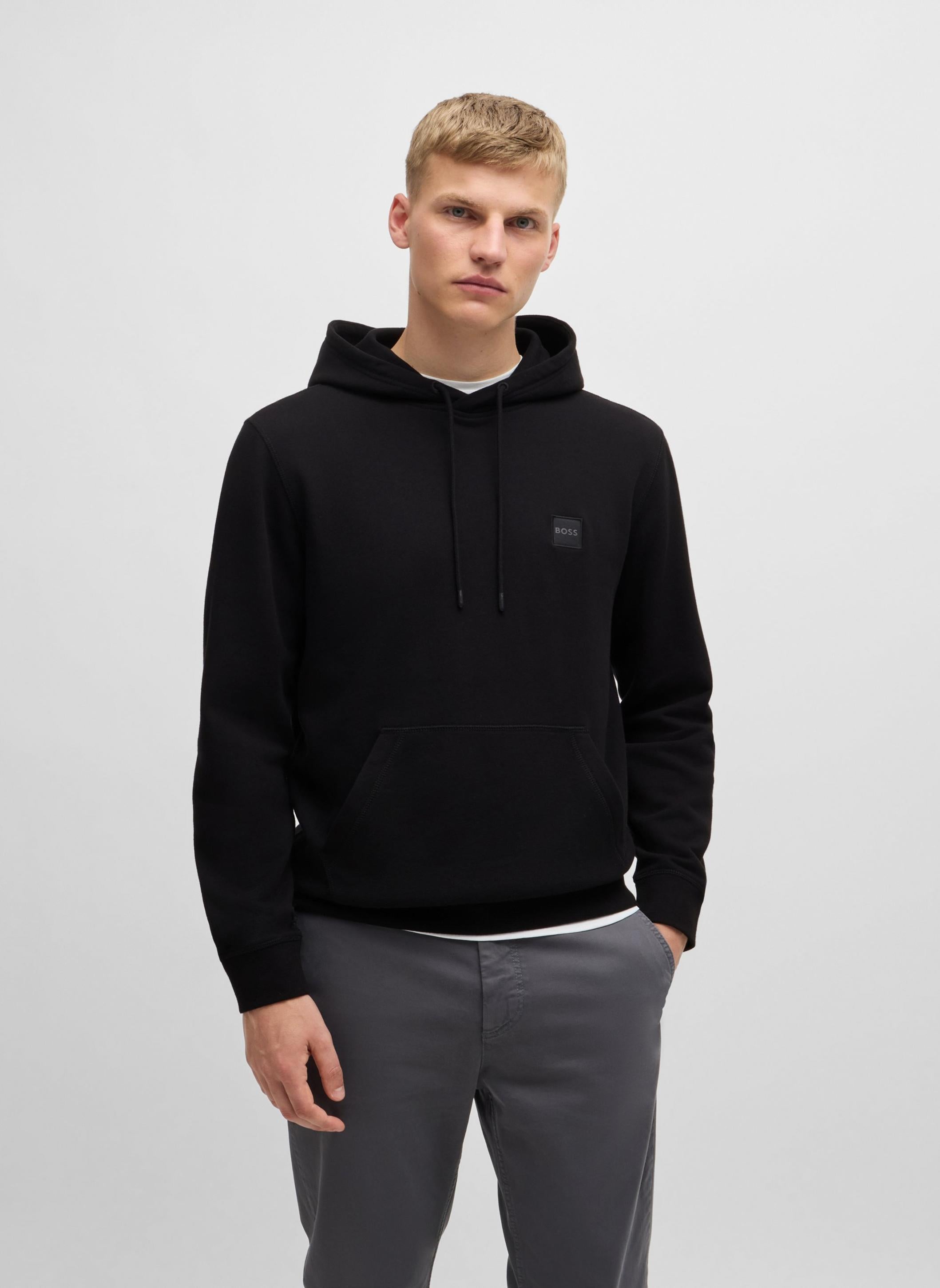 HUGO Cotton-blend hoodie with flame-floral artwork for Men