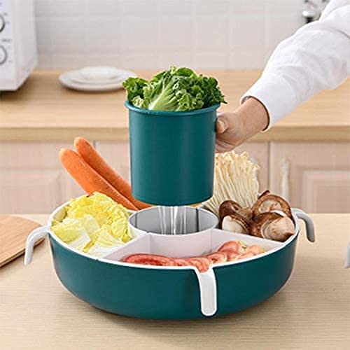 Rasikvar Dining Table Round Platter Tray with Vegetables and Fruit Draining Basket Strainer Rotating Hot Pot Basket Appetizer Plate Platters Serving Tray Fruit Basket for Dining Table Multicolor - Image 3