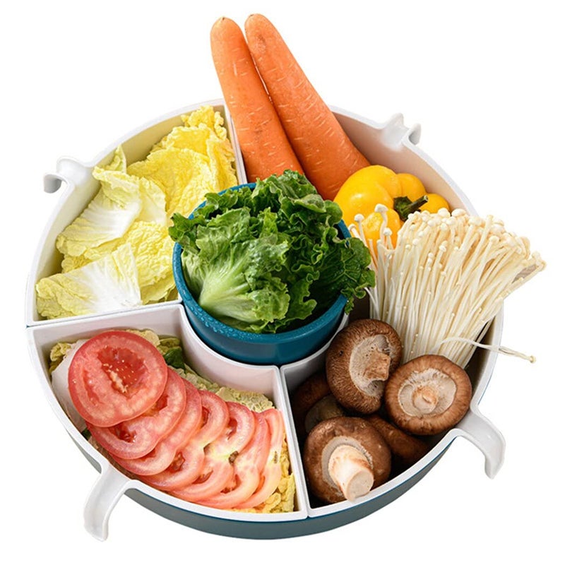Rasikvar Dining Table Round Platter Tray with Vegetables and Fruit Draining Basket Strainer Rotating Hot Pot Basket Appetizer Plate Platters Serving Tray Fruit Basket for Dining Table Multicolor - Image 1