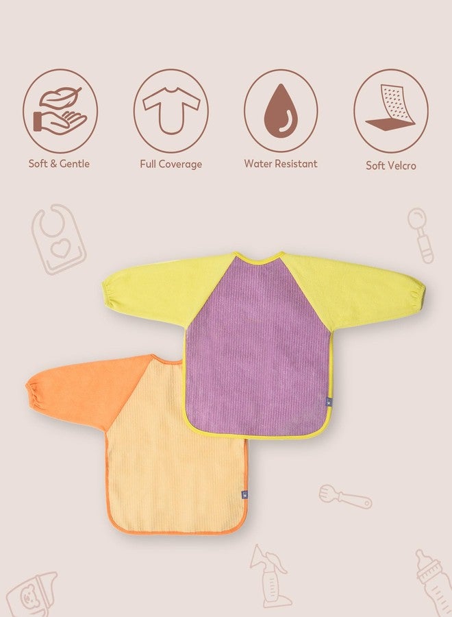 Mi Arcus Cotton Full Sleeve Water Resistant Coverall Feeding Bibs/Apron with Velcro Closure 6-9M (Pack of 2) - Pastel Multi - Image 2
