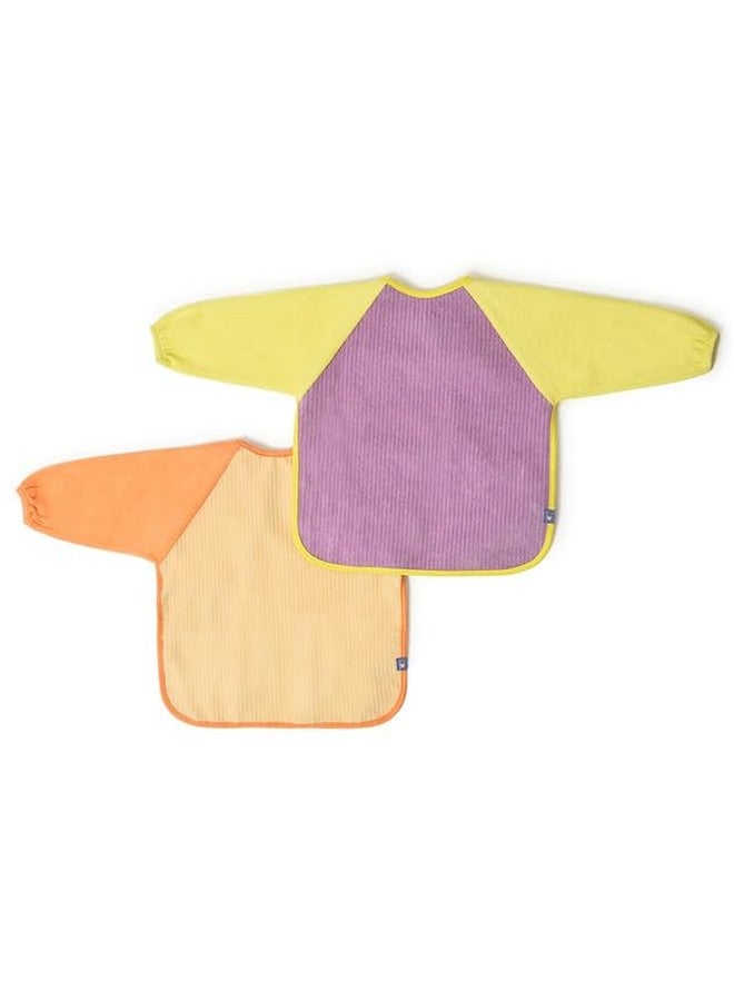 Mi Arcus Cotton Full Sleeve Water Resistant Coverall Feeding Bibs/Apron with Velcro Closure 6-9M (Pack of 2) - Pastel Multi - Image 1