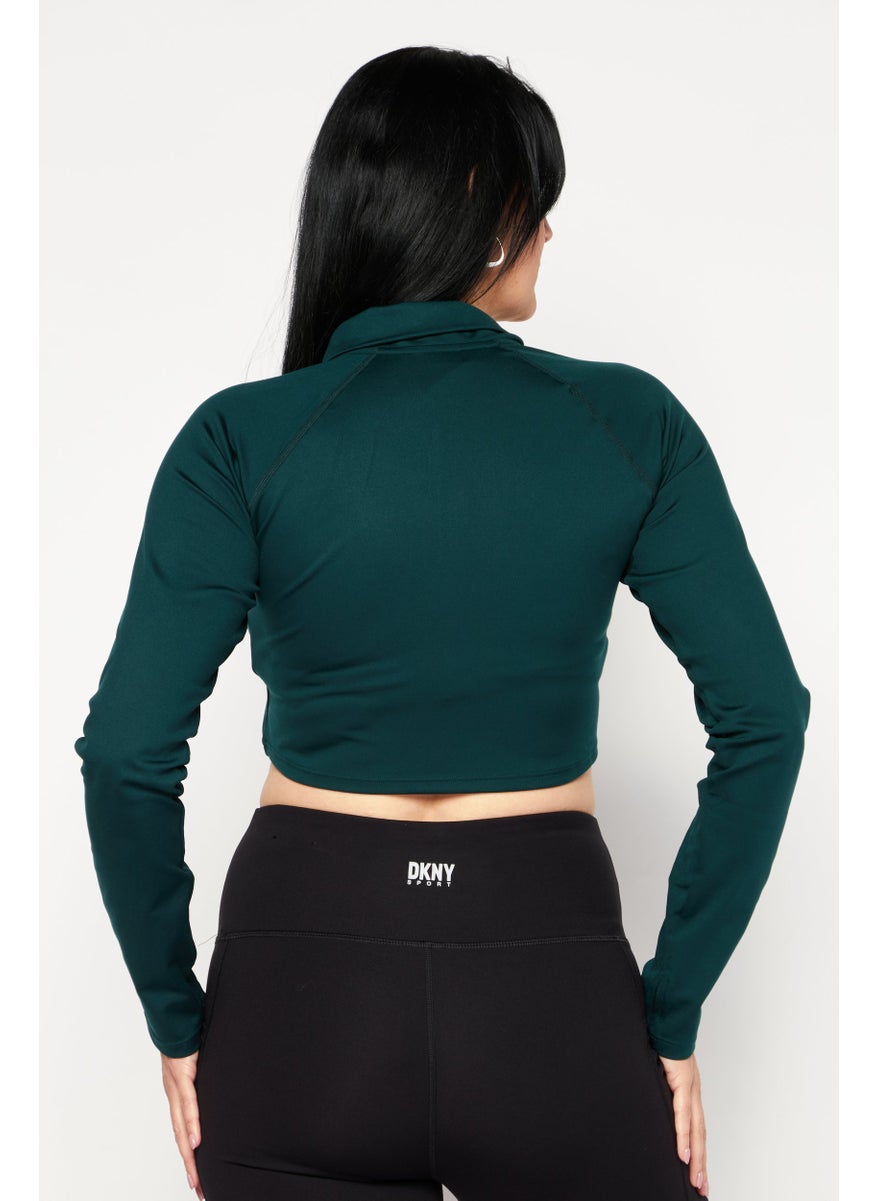 DKNY Sport - Women Sportswear Fit High Neck Long Sleeve Outdoor Sweatshirt, Green - Image 1