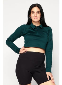 Women Sportswear Fit High Neck Long Sleeve Outdoor Sweatshirt, Green