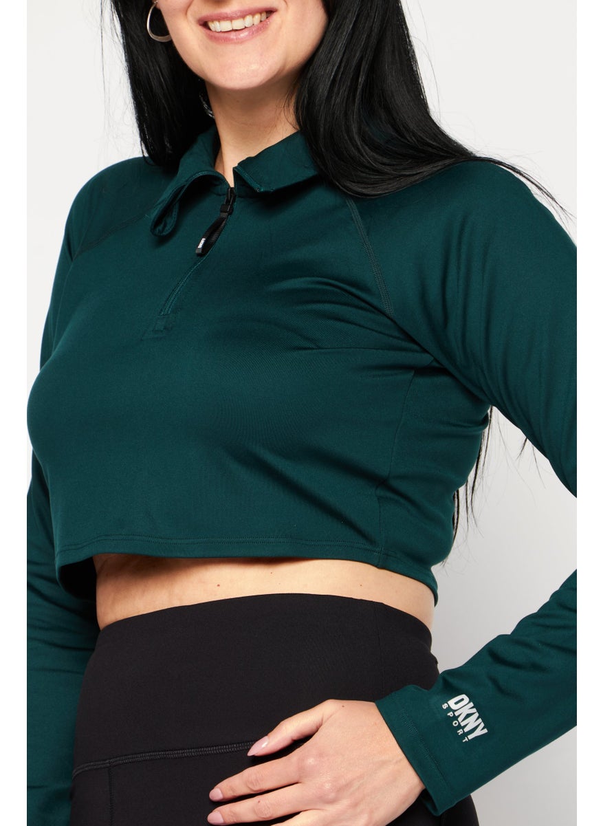 DKNY Sport - Women Sportswear Fit High Neck Long Sleeve Outdoor Sweatshirt, Green - Image 1