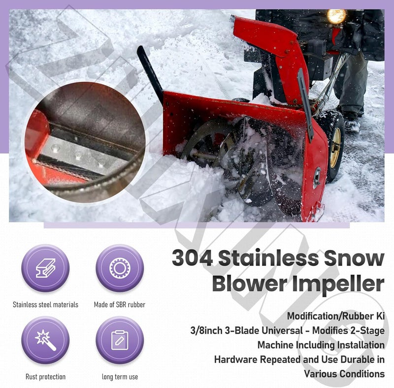 ZHIXING 100% 304 Stainless Snow Blower Impeller Modification/Rubber Ki, 3/8inch 3-Blade Universal - Modifies 2-Stage Machine Including Installation Hardware, Repeated and Use Durable in Various Conditions (3) - Image 4