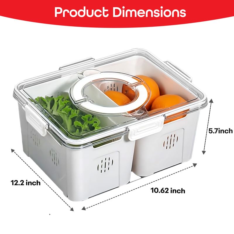 PRIME PICK 2 Compartment PET Fridge Storage Box Food Grade Material Clear Easy View Design with Handles Refrigerator Organizer White Standard Size - Image 2